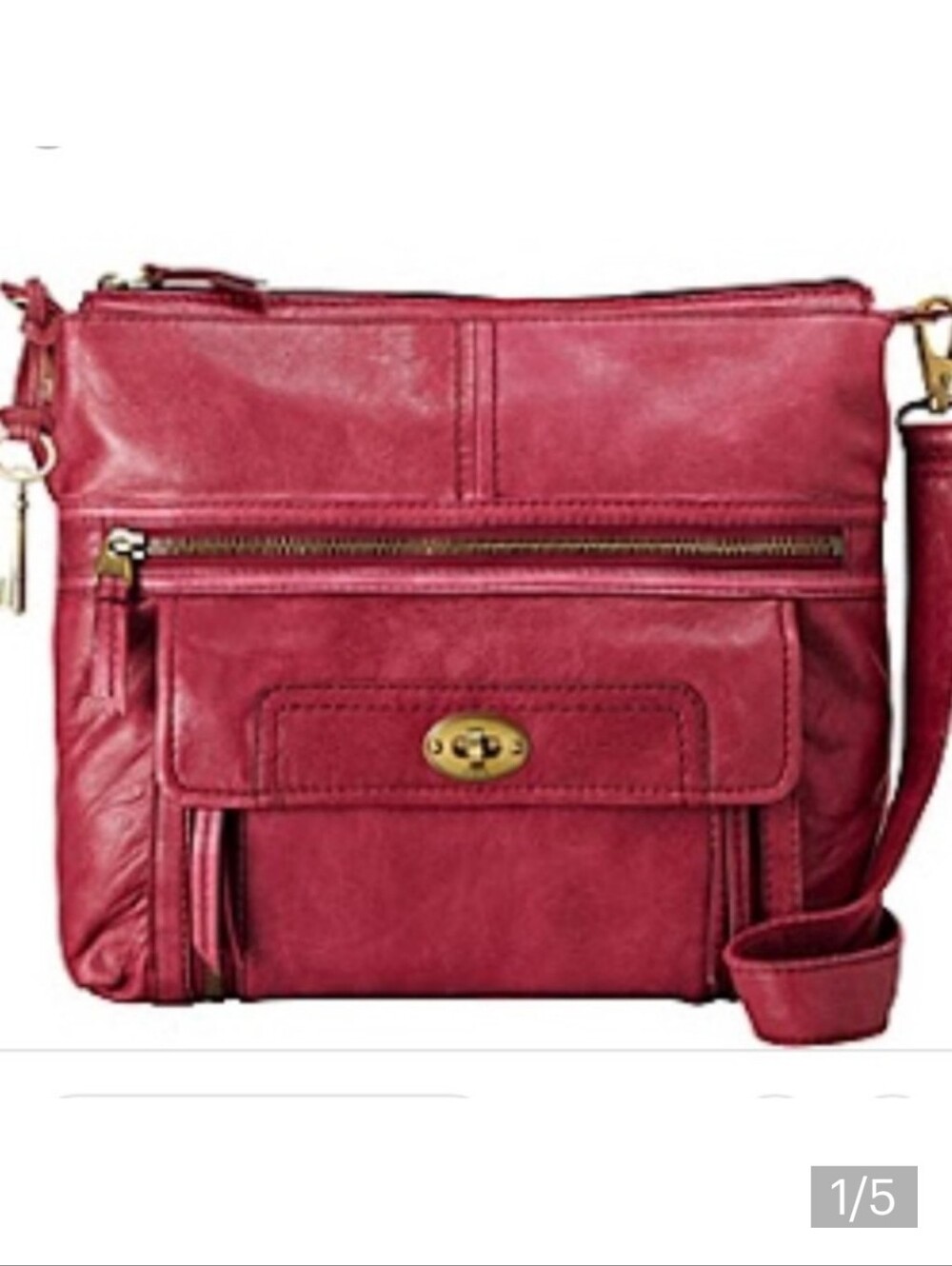 Fossil Leather Crossbody Bag in Berry Red with Turn-Lock Closure Women's